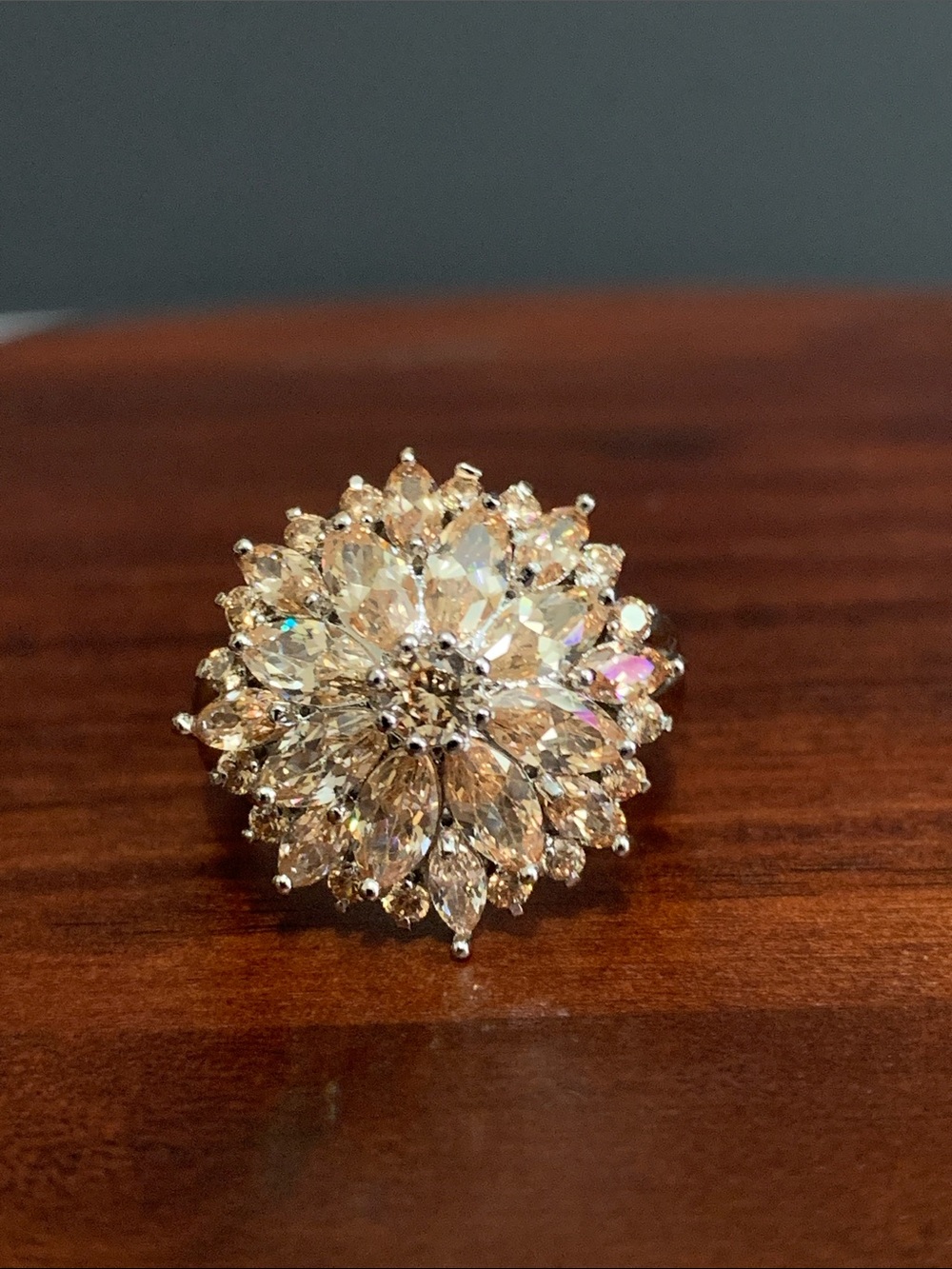 925 plated champagne stone cocktail ring size 9.25